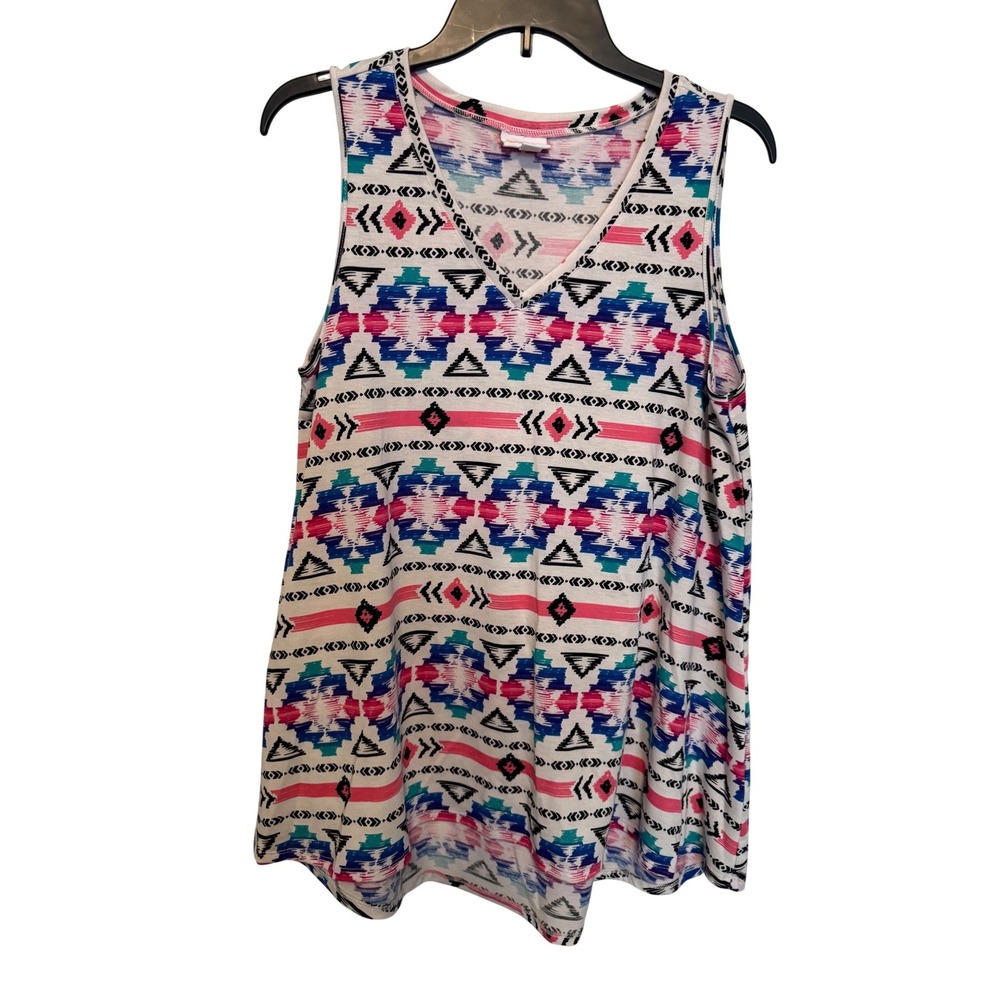 LuLaRoe Tank Top Medium Sleeveless V Neck Aztec Geometric Print Casual‎